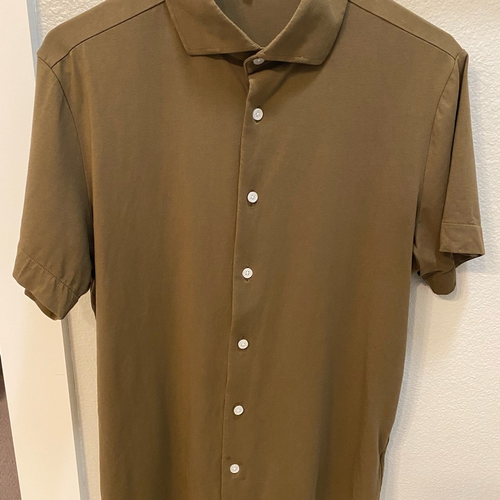 State and Liberty Olive Green / Tan Short Sleeve Button Down